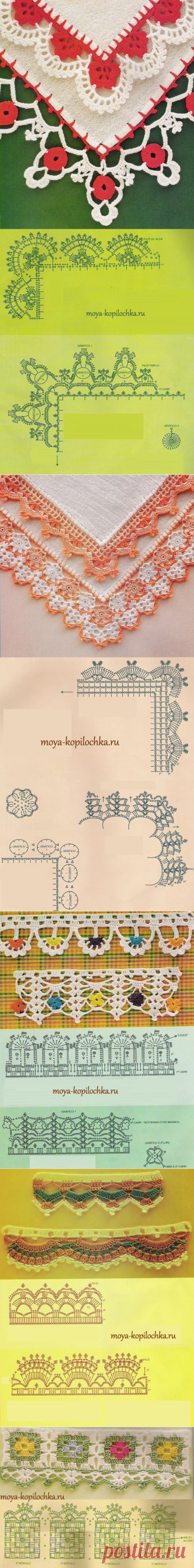 42 ОБРАЗЦА ВЯЗАНОГО КРУЖЕВА ДЛЯ ОТДЕЛКИ КРАЯ ИЗДЕЛИЯ СО СХЕМАМИ