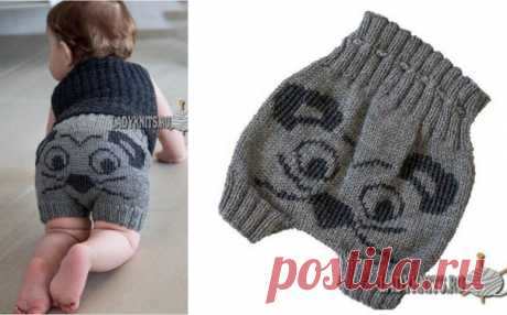 Вязаные шорты для малыша Забавные вязаные спицами шорты для малыша. Схема, описание