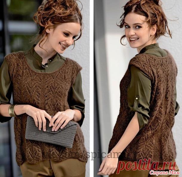 Легкая и нежная безрукавка из мохера ажурным узором. Спицы. - ВЯЗАНАЯ МОДА+ ДЛЯ НЕМОДЕЛЬНЫХ ДАМ - Страна Мам