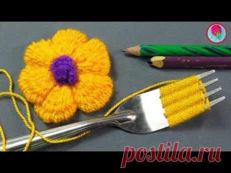# Швейный Hack Part14Truco de BORDADO DE FLORES CON UN TENEDOR - Bordado a Mano - цветочная вышивка с вилкой