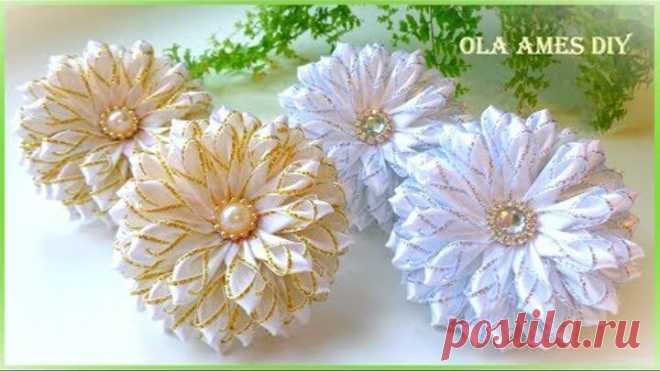 Канзаши/Цветы из узких лент/Narrow Ribbon Flowers/Flor de fita/Ola ameS DIY