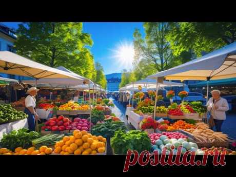 Летний утренний рынок в Цюрихе, Швейцария🇨🇭Прогулка по швейцарскому городу