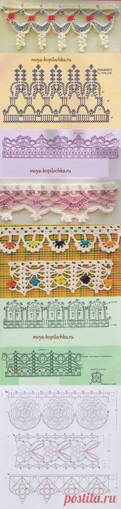 42 образца вязаного кружева для отделки края изделия со схемами - Вязание - Моя копилочка