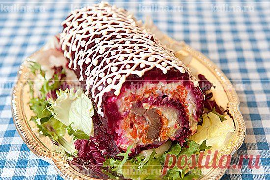 Салат "Селедка под шубой" рулетом - рецепт приготовления с фото