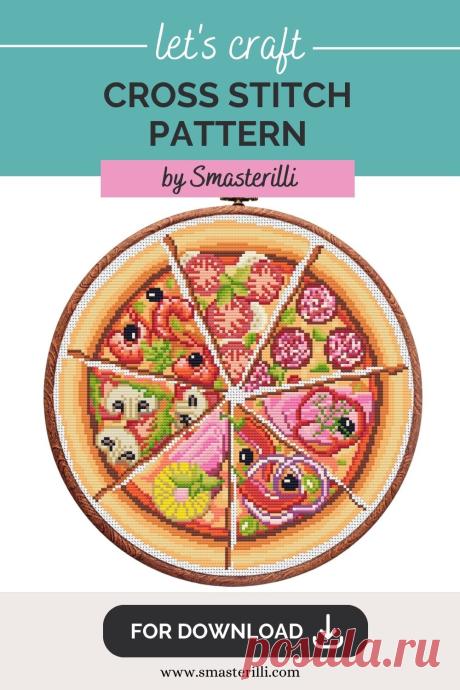 Pizza cross stitch pattern PDF by Smasterilli. Digital cross stitch pattern for instant download. Kitchen décor cross stitch idea