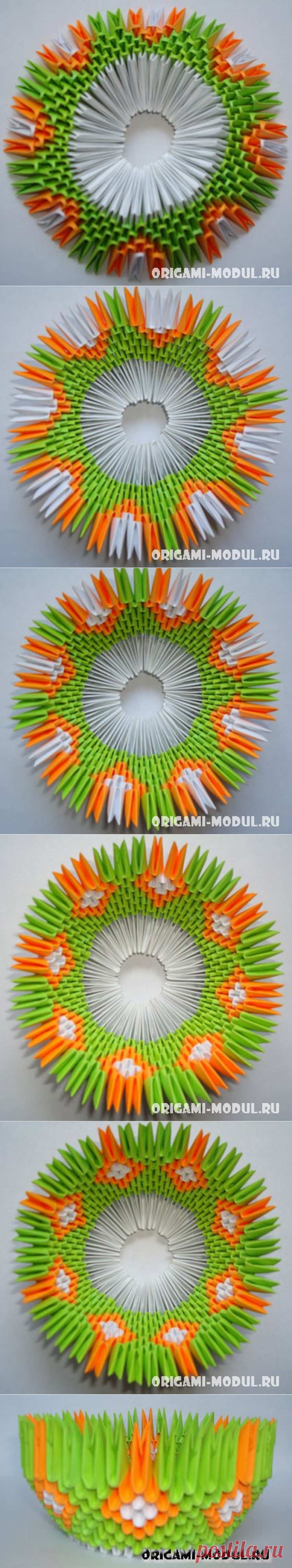 Бумажная корзинка из модулей оригами