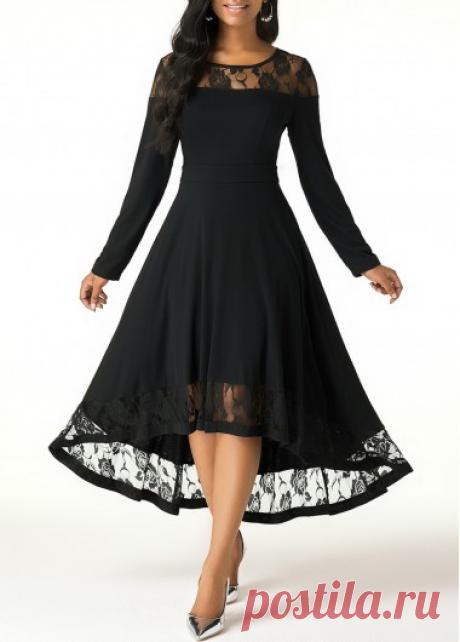 High Low Lace Patchwork Long Sleeve Dress | Rotita.com - USD $31.96