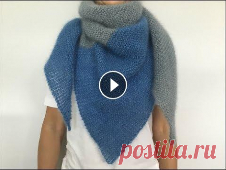 Двухцветный шейный платок Бактус из тонкой мохеровой пряжи. Simple knitting shawl Двухцветный шейный платок Бактус из тонкой мохеровой пряжи. Simple knitting shawl...