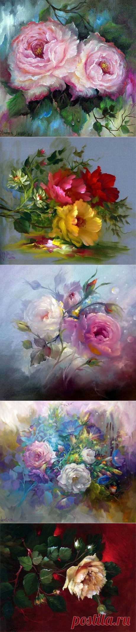 На лепестках цветов написано посланье такою тонкою изысканною вязьюGary and Kathwren Jenkins.