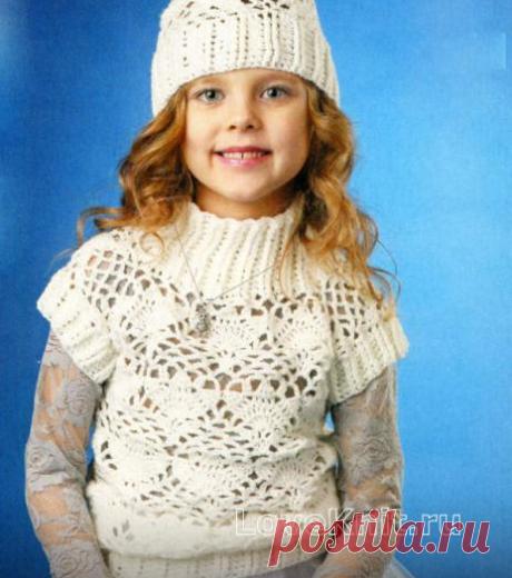 Детская ажурная жилетка и шапочка схема » Люблю Вязать