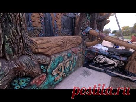 как сделать старое дерево из цемента. в беседке ,