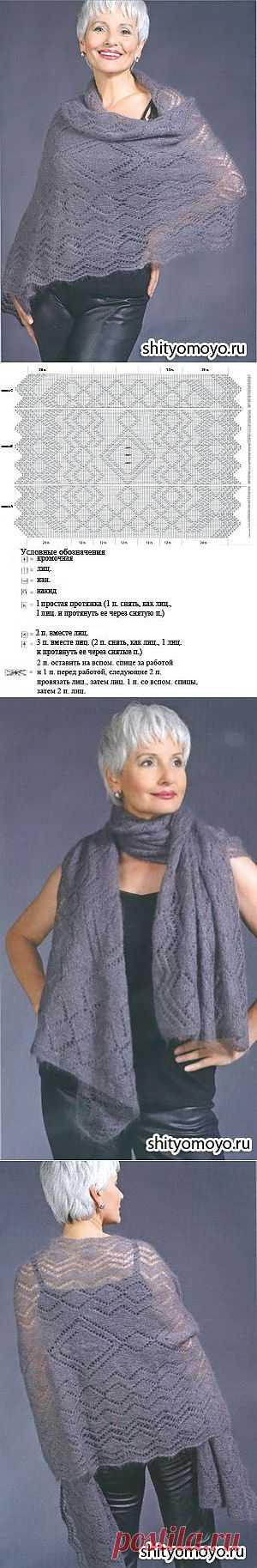 Серая шаль, связанная спицами. Описание и схемы вязания бесплатно/Шали. Палантины. Платки. Пончо. Накидки. Пелерины./Вязание/Статьи / Шитье, вязание, рукоделие, бисероплетение