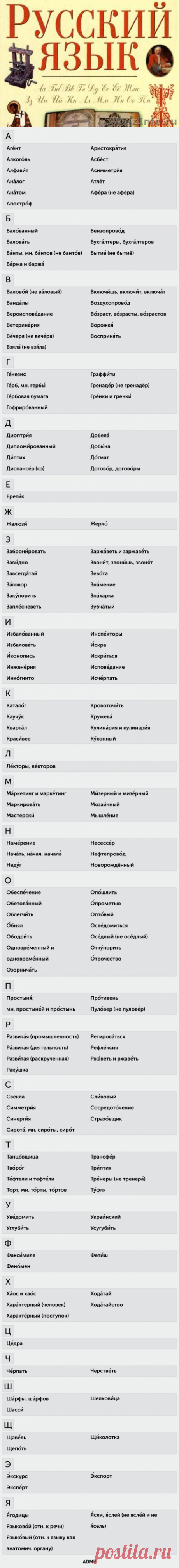 150 слов с правильным ударением