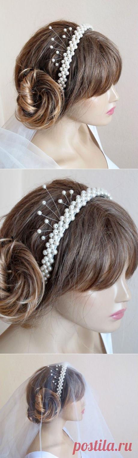 wedding headband hairband ivory pearl Bridal Headpiece by selenayy