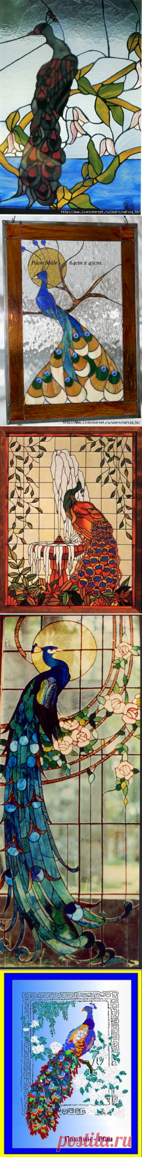 Павлины. Роспись по стеклу, витражи, тиффани. Шаблоны и идеи - 3