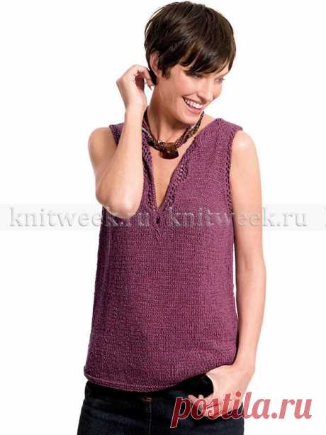 Топ с V-образным вырезом и орнаментом на knitweek.ru