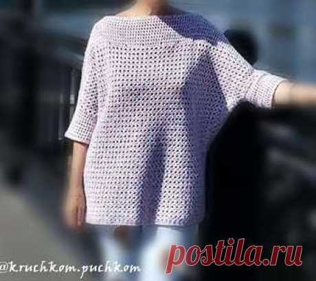Свитер oversize связан крючком по японской схеме