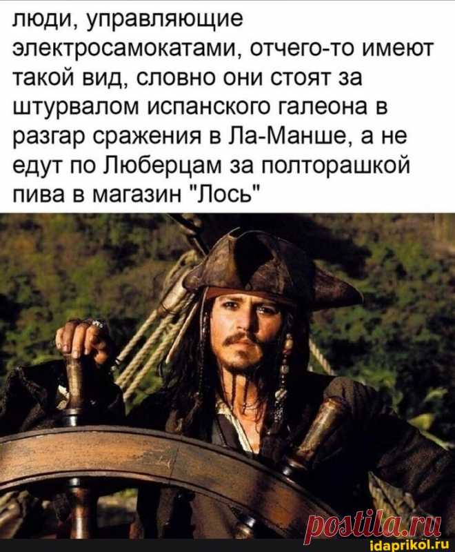 Люди, управляющие электросамокатами, отчего-то имеют такой вид, словно они стоят за штурвалом испанского галеона в разгар сражения в Ла-Манше, а не едут по Люберцам за полторашкой пива в магазин "Лось" - АйДаПрикол