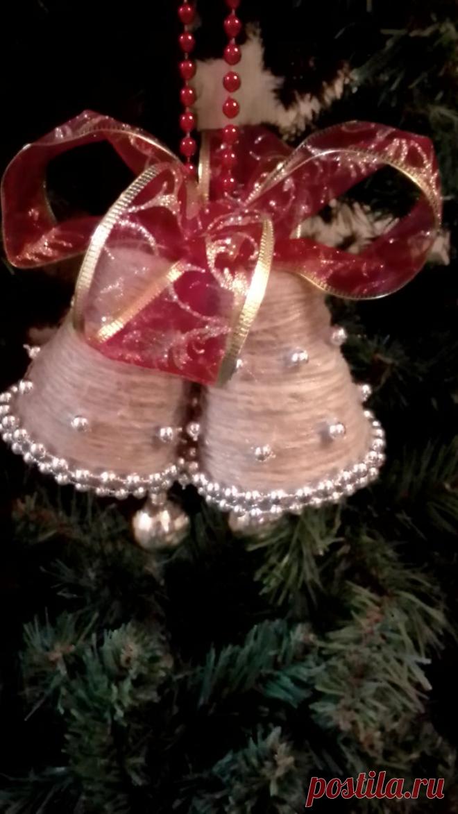 Елочные игрушки, ручная работа, колокольчики из джута