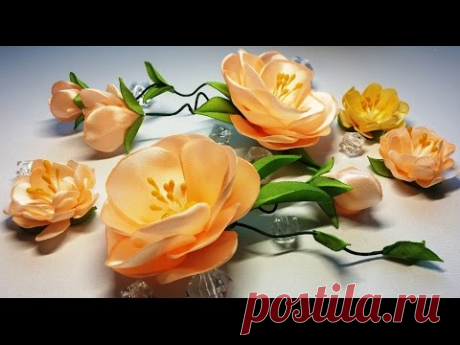 Цветы из лент:быстро и легко.МК