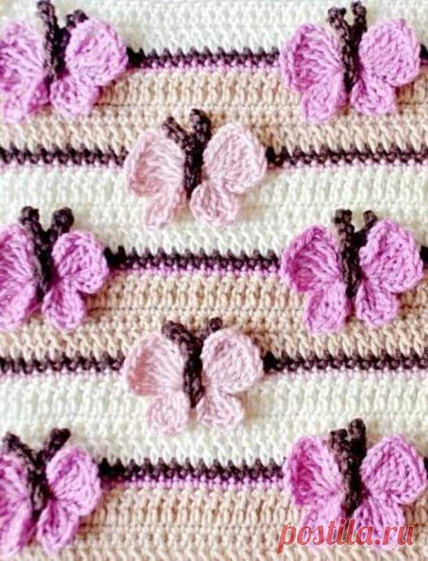 Оригинальный узор крючком бабочки. Безотрывное вязание - Домоводство - медиаплатформа МирТесен Миниатюрные бабочки, расположенные в шахматном порядке на связанном крючком полотне составляют основу этого замечательного узора. Бабочки вяжутся одновременно с вязаным полотном. Данным узором можно связать самые разнообразные изделия. Это могут быть предметы интерьера, такие, как покрывала,...