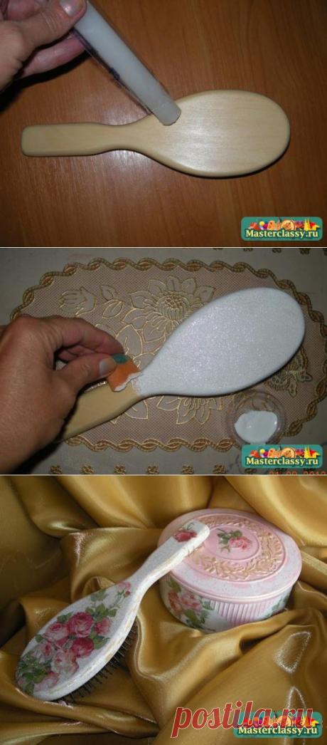 МК Декупаж расчески с использованием двухкомпонентного кракелюрного лака