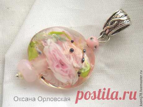 Кулон Розовый кварц.ПРОДАНО. - бледно-розовый,кулон,кулон на цепочке,кулон из стекла