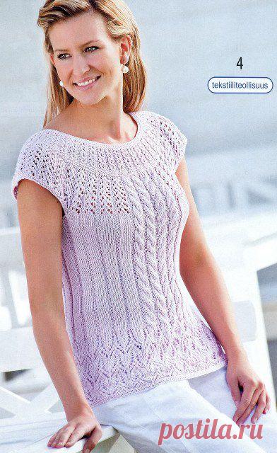 Белый топ с круглой кокеткой спицами