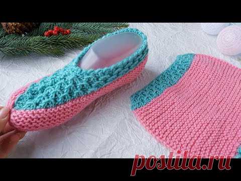 Простые домашние следки. Следки - тапочки на двух спицах.