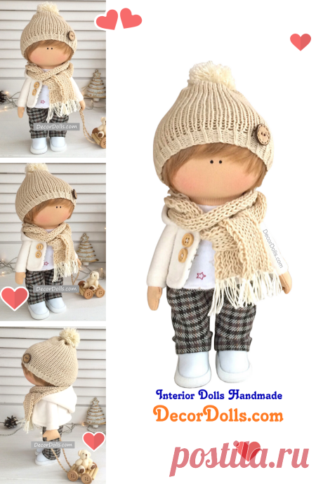 Rag Boy Doll, Fabric Handmade Doll, Textile Tilda Doll, Art Cloth Doll – Decor Dolls