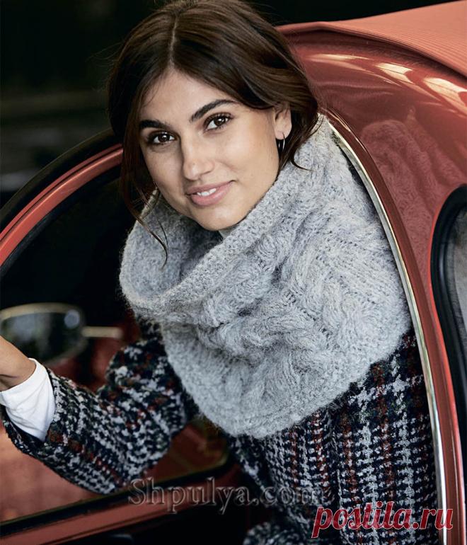 Широкий теплый снуд с косами — Shpulya.com - схемы с описанием для вязания спицами и крючком