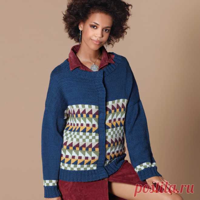 Кофта с графическим жаккардовым узором - схема вязания спицами. Вяжем Кофты на Verena.ru