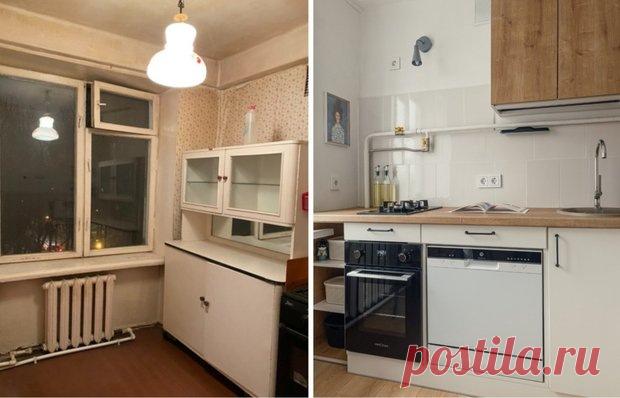 До и после: бюджетная переделка кухни в хрущевке 44 м² | INMYROOM | Дзен