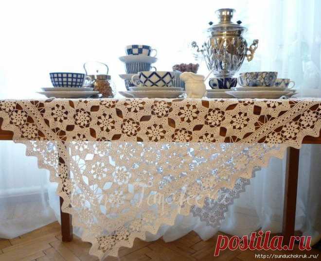 Красивая скатерть крючком. Схема