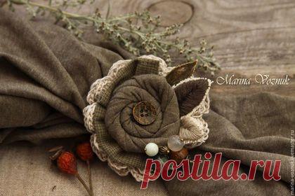 Купить Брошь Травы. Текстильная брошка, брошь из ткани - серый, брошь из ткани, брошка