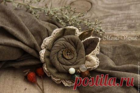 Купить Брошь Травы. Текстильная брошка, брошь из ткани - серый, брошь из ткани, брошка