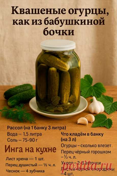 Не варим, не закатываем, не стерилизуем — только заливаем рассолом и даём постоять. А результат? Те самые огурчики из детства: ядреные, хрустящие, с ароматом укропа и чеснока, как из настоящей дубовой бочки!
Хранить их можно без холодильника — и это не сказка, а проверенный временем рецепт. Главное — соблюсти пропорции соли и не торопить процесс.
Как готовить:
1. Огурцы промойте и вымочите 4–6 часов в холодной воде — для хруста.
2. В чистую, хорошо вымытую банку на дно выл...
