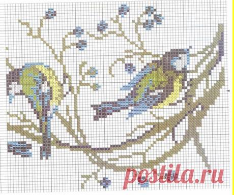 Вышивка крестом.Синички