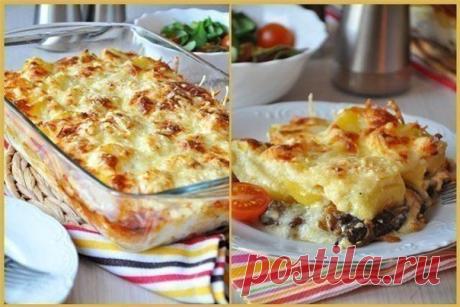 "Сливочно - сырная запеканка с грибами и картофелем"