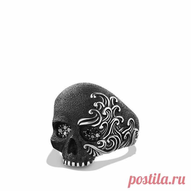 Кольцо. Череп. Серебро. Чёрные бриллианты. Оксидирование.