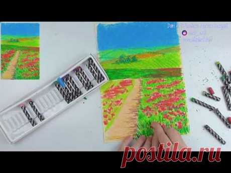 ВИДЕО УРОК\TUTORIAL Рисуем масляной пастелью поле с маками! #Dari_Art
