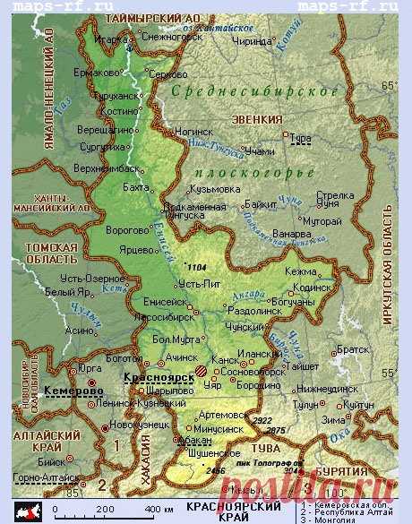 Подробная карта Красноярского края по районам