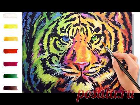 Радужный тигр. Как нарисовать 🎨АКРИЛ! Сезон 8-13 | Мастер-класс ДЕМО