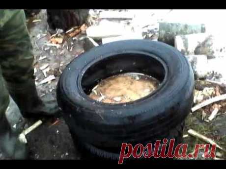 Быстрая колка дров с помощью покрышек \\Quick chopping wood with tires
