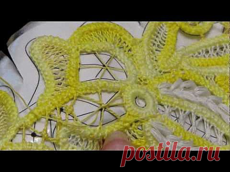 Rosettes and spider web stitches &amp; twisted brides all from the backside of the work - YouTube