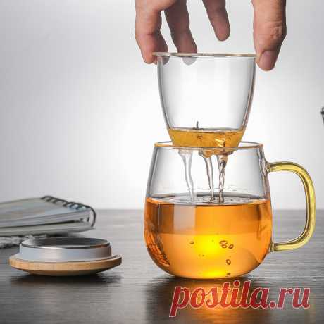 Креативная стеклянная чайная чашка с прозрачной ручкой-фильтром, бамбуковое покрытие, термостойкая чайная чашка для цветов, Офисная чайная чашка, подарочные Стеклянные Чашки | Дом и сад | АлиЭкспресс