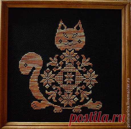 Кот квакерский - подарок,картина для интерьера,картина вышитая крестиком