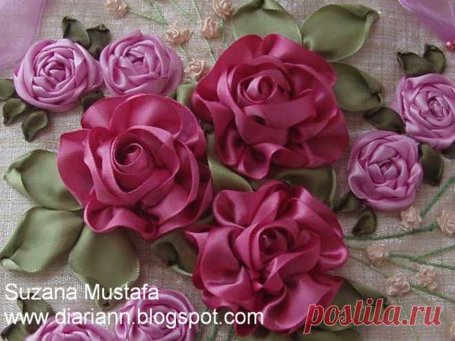 Вышивка лентами розы и шиповника. МК Suzana Mustafa - Рукоделие