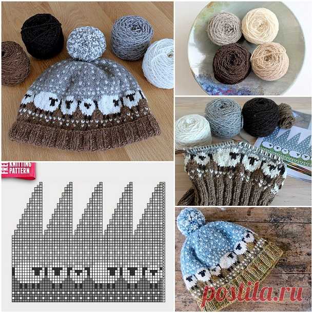 Как связать шапку спицами с овечками в технике жаккард (Fair Isle). Схема от Donna Smith