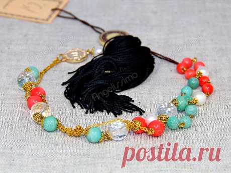 Подвеска &quot;Кисть&quot; из амазонита, коралла и других натуральных камней от BRimar